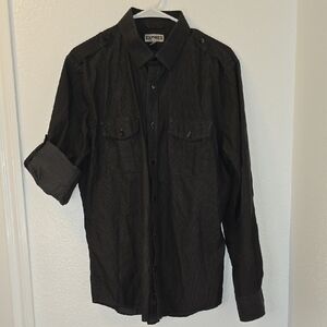 Express Men's Dark Gray Pinstripe Long-Sleeve Button-Down Shirt